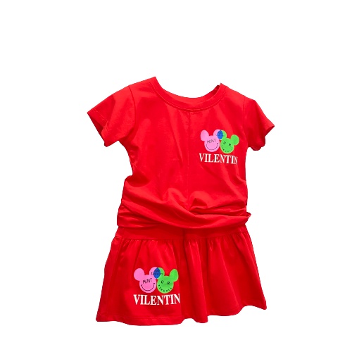 Sét Váy Bé Gái Đầm thun gấu Bộ áo thun chân váy kèm chip đùi cho bé gái Mềm Mát