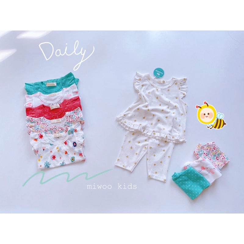(8-22kg) Bộ Thun Cotton Lửng Cánh Tiên Miwoo Kids Hoạ Tiết Siêu Đáng Yêu Cho Bé Gái