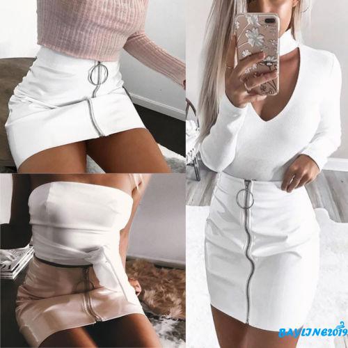 Chân váy trắng lưng cao có khóa kéo thời trang nữ tính