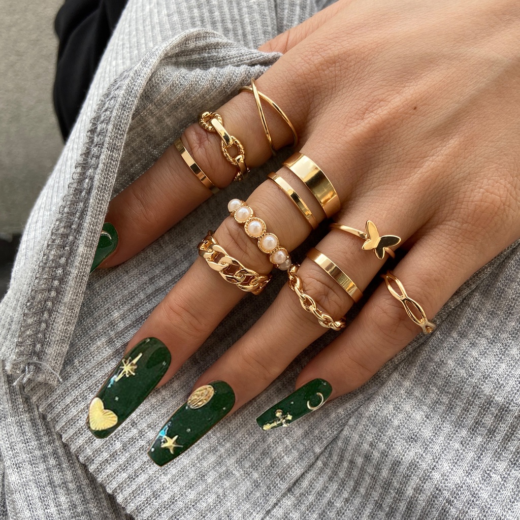 iF YOU Set nhẫn kim loại hình bướm đính kim cương nhân tạo phong cách 2021 cho nữ