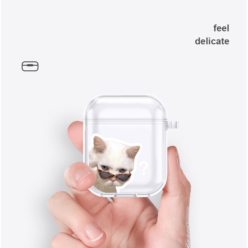 Ốp trong suốt hình mèo bảo vệ hộp sạc tai nghe thích hợp cho airpods Pro/airpods 2/