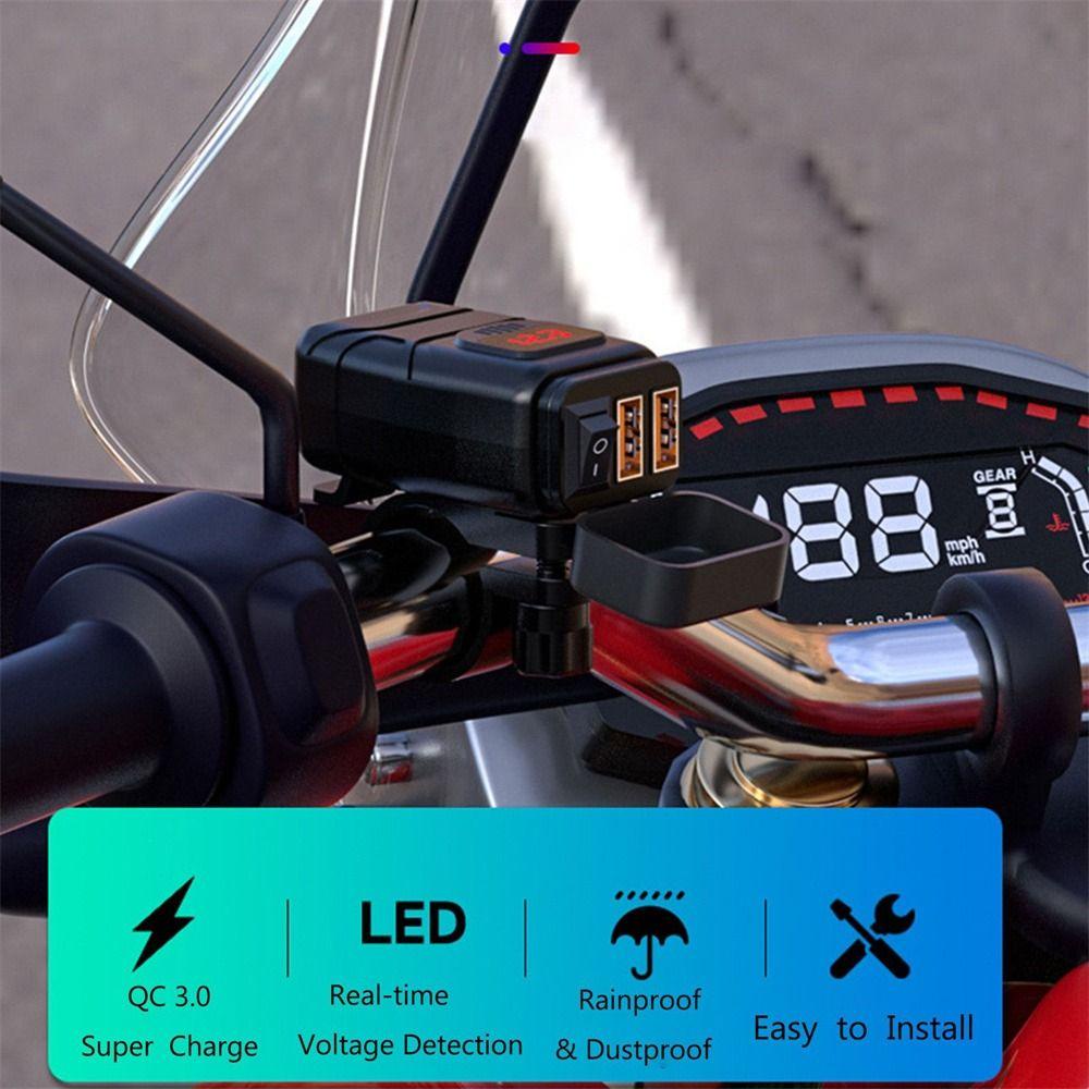 MYRONGVN Cục Sạc Điện Thoại Cổng USB Kép 12V QC3.0 Với Vôn Kế Cho Xe Máy