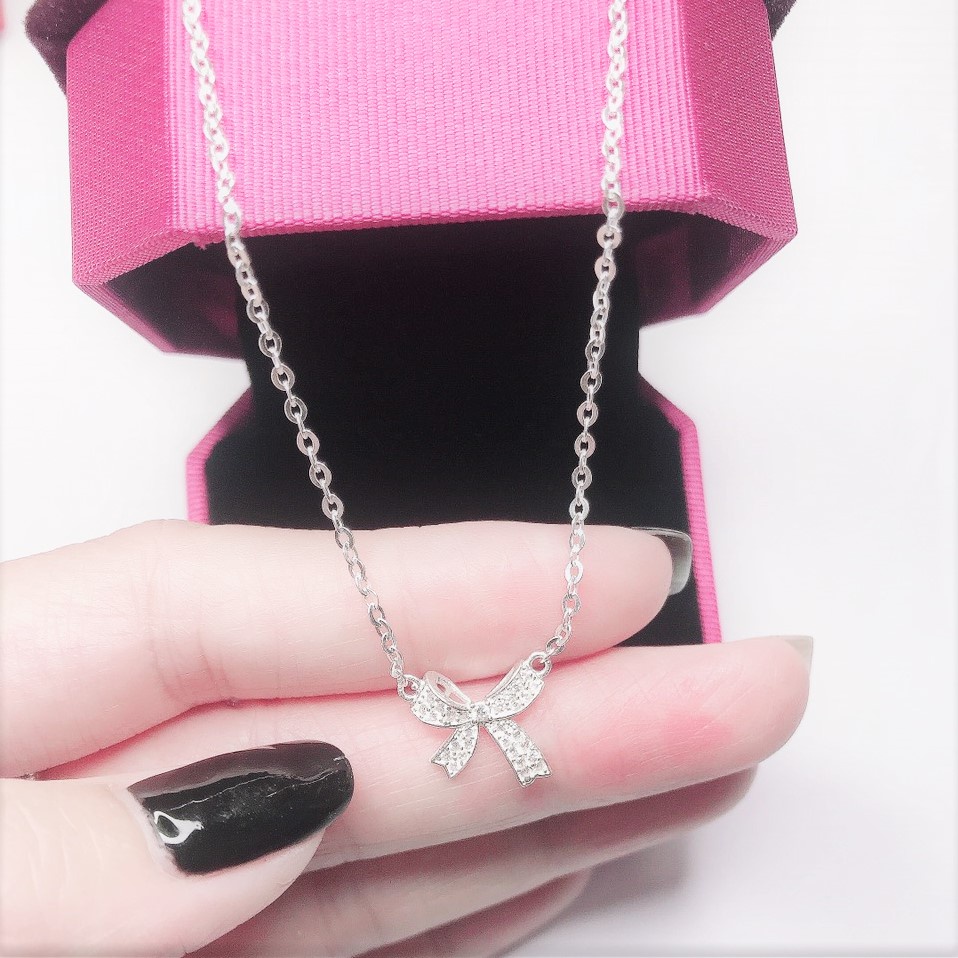 Dây chuyền nữ bạc ta Evasilver, mặt hình lơ xinh xắn, vòng cổ bạc đính đá sang trọng
