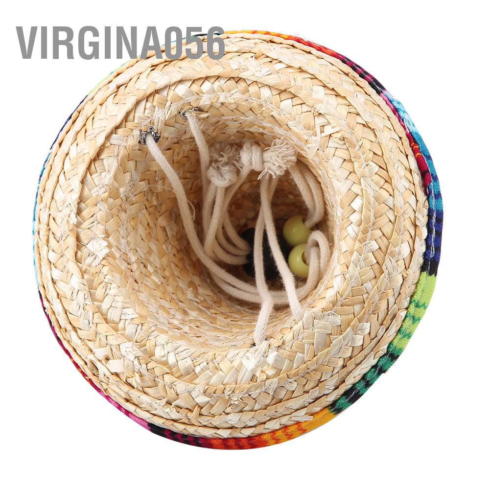 Virgina056 Virgina056 Mũ dự tiệc Sombrero rơm nhỏ cho thú cưng / chó con mèo có điều chỉnh dây bông