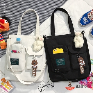 Túi Đeo Chéo Một Bên Vai Bằng Vải Bạt Gọn Nhẹ Kích Thước Lớn Phong Cách Nhật Bản Đơn Giản Cho Nữ Sinh