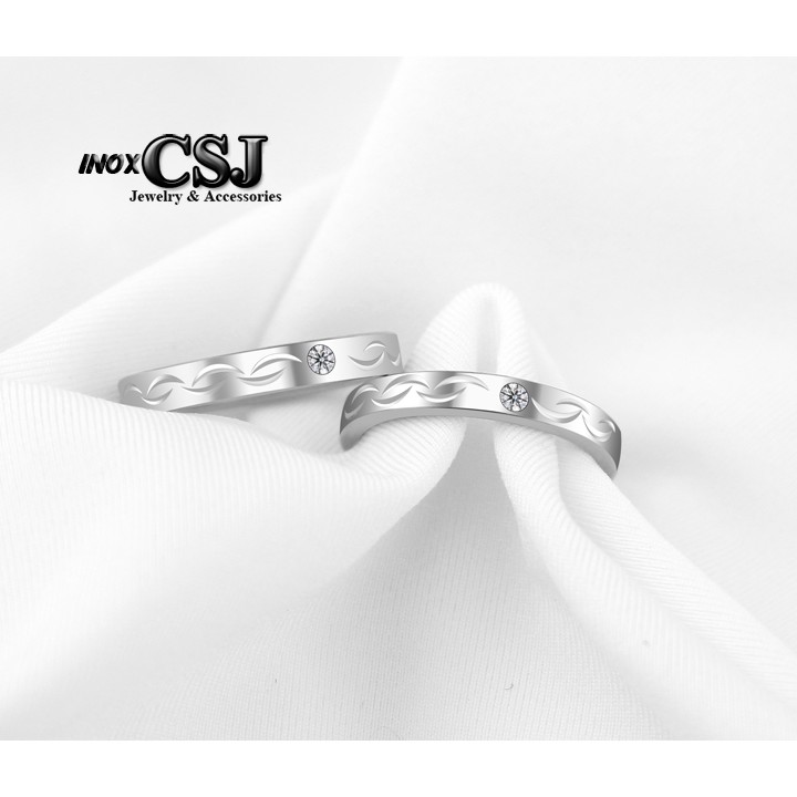 nhẫn nữ inox cao cấp chạm khắc hoa văn kết hợp đính xoàn siêu đẹp - tặng hộp đựng xinh xắn