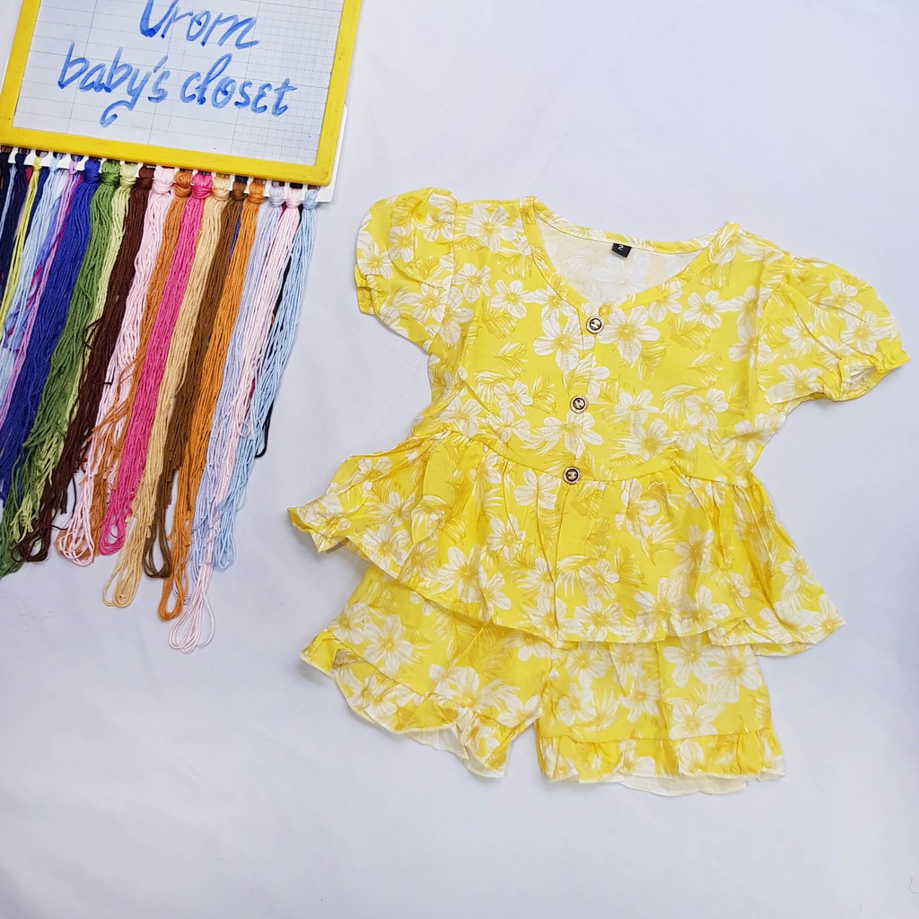 Quần áo trẻ em bộ đũi bé gái mặc nhà họa tiết hoa 10 -17kg