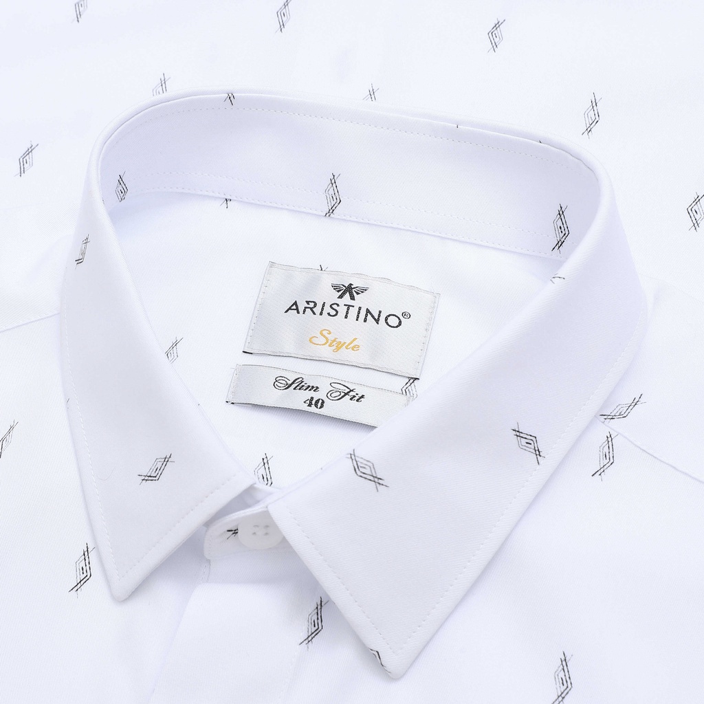 Áo sơ mi nam dài tay ARISTINO trắng in họa tiết đen tạo điểm nhấn độc đáo, ấn tượng -  ALS01202