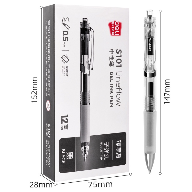Bút gel Deli văn phòng sinh viên ngòi 0,5mm mực đen S101