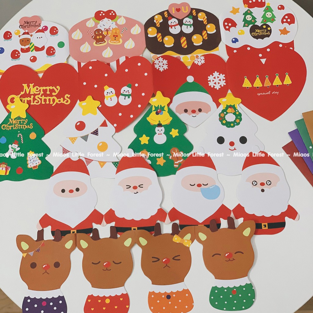 Thiệp Noel MIAO'S LITTLE FOREST set thiệp Giáng Sinh kèm bao thư sticker dán xinh xắn MOT236