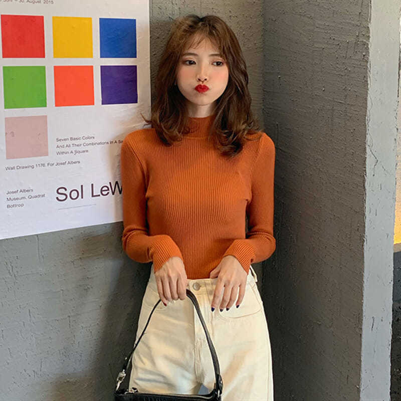 Áo Giữ Nhiệt Nữ Knitted Coat Women's Long Sleeve New Slim Solid Color Top