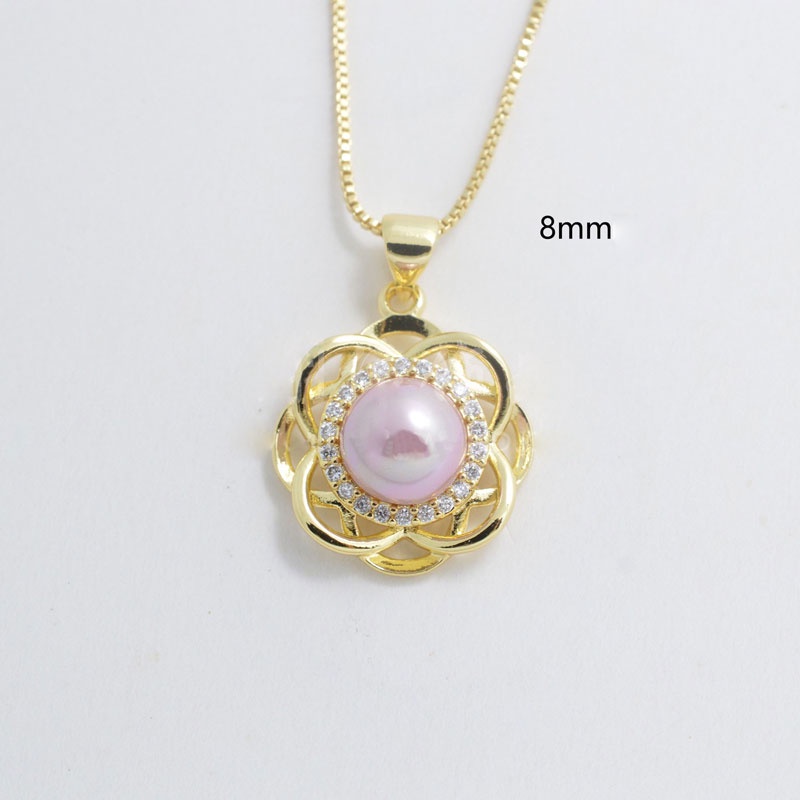 [M4DB] Phụ kiện trang sức (DIY) - Mặt dây chuyền mặt khay trống ngọc 8 cánh hoa đính hạt nạm đá lấp lánh