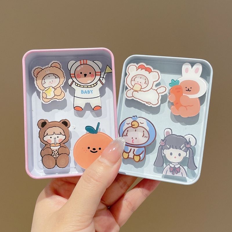 Set 4-10 Trâm Cài Áo Họa Tiết Hoạt Hình Phong Cách Hàn Quốc Xinh Xắn