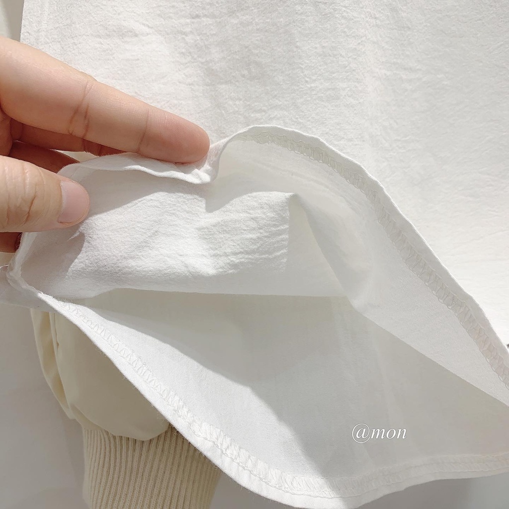 2101646 Áo sơ mi nữ - áo sơ mi cộc tay tiểu thư cổ tròn chất đũi thô mềm mát freesize 2 màu thời trang ulzzang | BigBuy360 - bigbuy360.vn