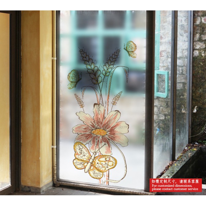 Decal dán kính cao cấp - Bông Lúa và bướm ( 60x116)