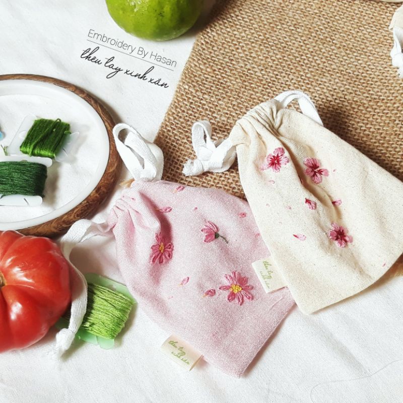 Túi mini thêu tay họa tiết rau củ quả hoa lá cành 🌼🌻🌹🌺🌸