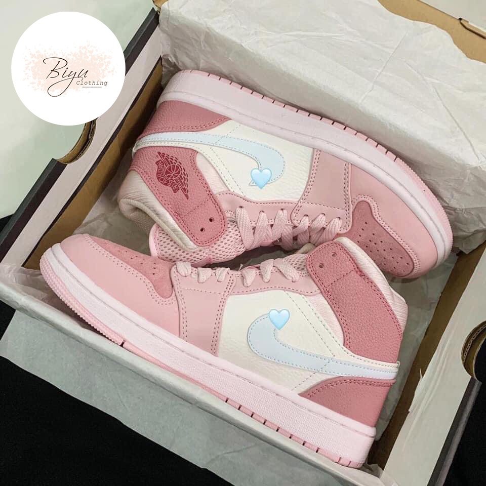 Giày sneaker JD 1 Pink quartz trắng hồng nhạt da lộn cao cổ dành cho nữ