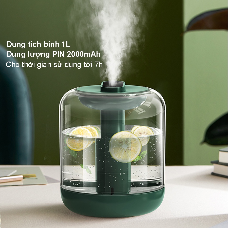 Máy Phun Sương Tạo Ẩm Để Bàn ZAIWAN BF143 Dung Tích 1L Sử Dụng PIN sạc 2000mAh Thời Gian Sử Dụng 8h Bảo Hành 6 Tháng