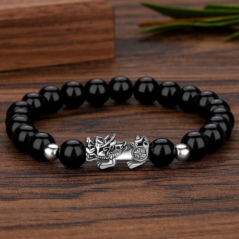 Vòng Tay Chuỗi Hạt Đá Obsidian Màu Đen Thanh Lịch Cho Nam