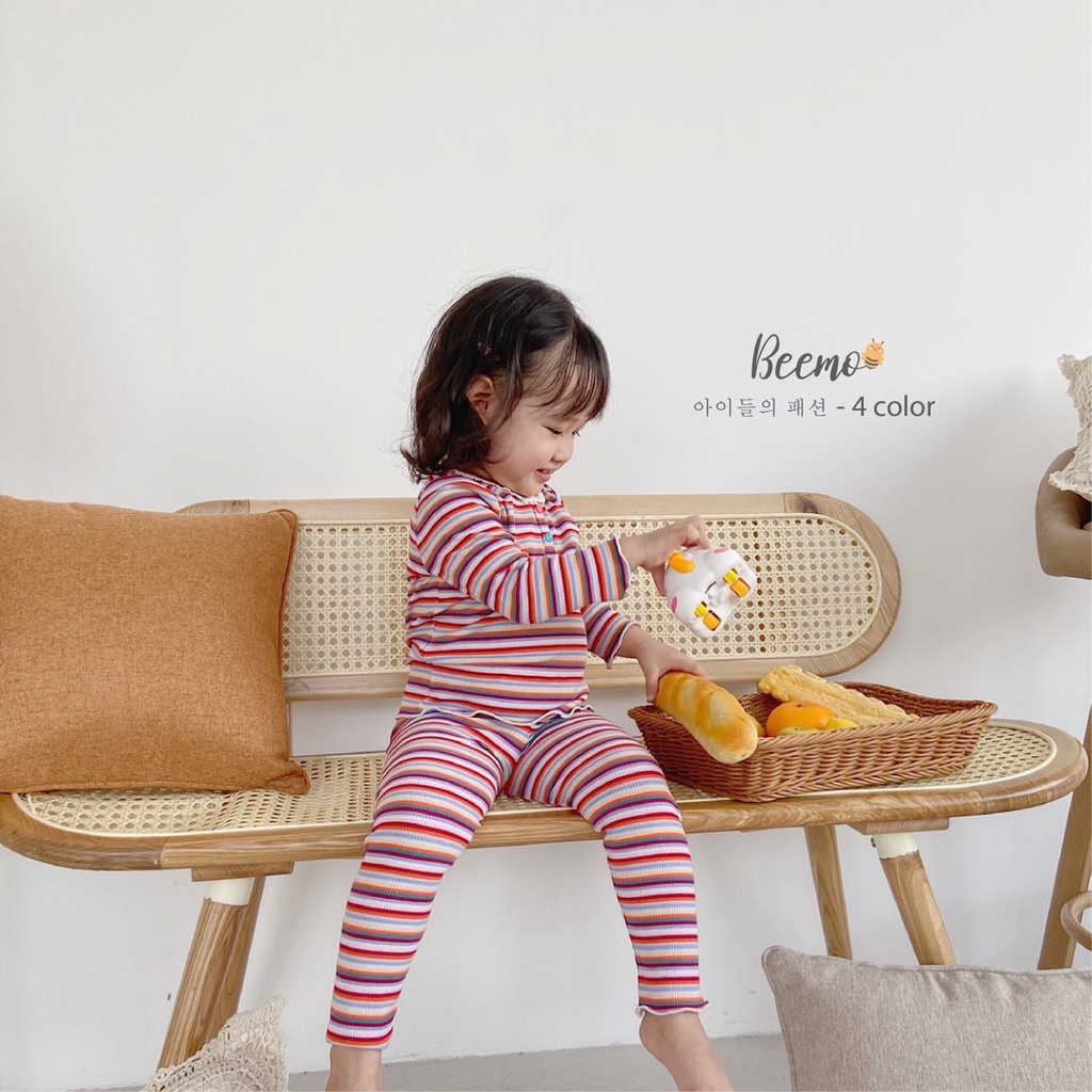 Bộ cotton kẻ ngang cá tính cho bé gái, bộ thu đông dài tay