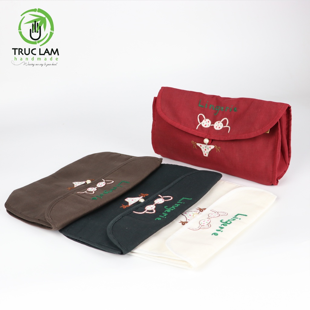 Ví Cầm Tay Nữ Túi Mỹ Phẩm Du Lịch Nắp Gập Họa Tiết Thêu Bikini Trúc Lâm Handmade