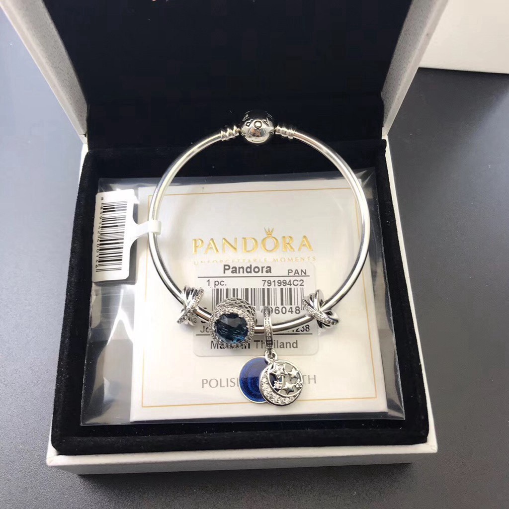 Set Vòng Tay Pandora Bạc 925 Hình Bông Tuyết Pha Lê Xanh Độc Đáo Làm Quà Tặng Sinh Nhật BG2F5R66