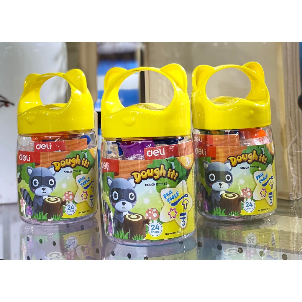 Đất nặn Deli - có khuôn đi kèm hộp hình gấu - Chất liệu an toàn cho trẻ nhỏ - 12/24 màu ED75246 / ED75286