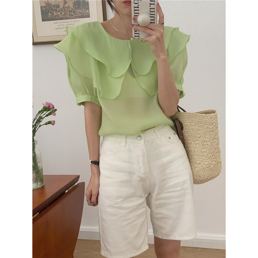 Áo Sơ Mi Ngắn Tay Cổ To 51777 Xù