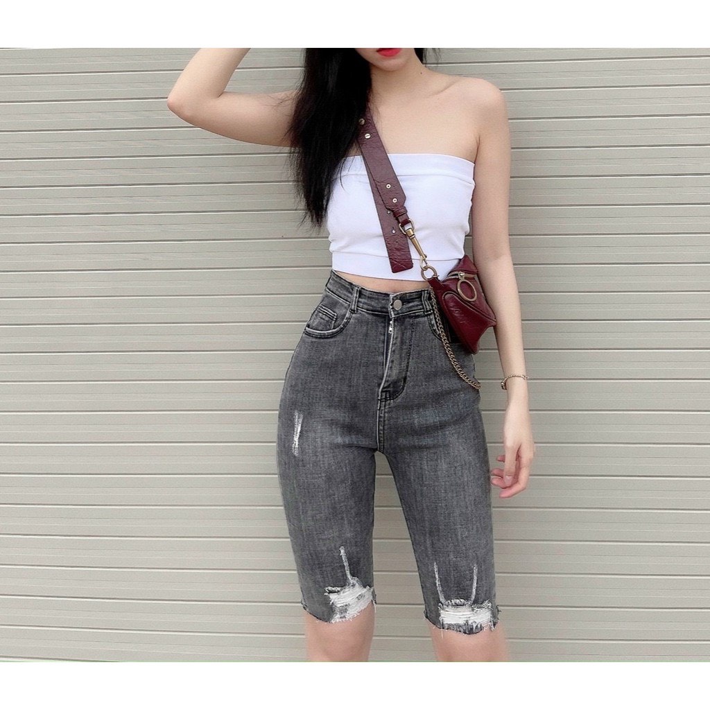 [60kg~90kg] Quần jean ngố / lửng màu xám lông chuột BIGSIZE lưng cao 2 nút, co dãn mạnh rẻ đẹp 4287