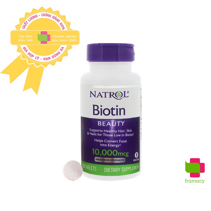 Viên uống Natrol Biotin 10000mcg, USA (100v) hỗ trợ mọc tóc, giúp móng khỏe cho người trên 12 tuổi