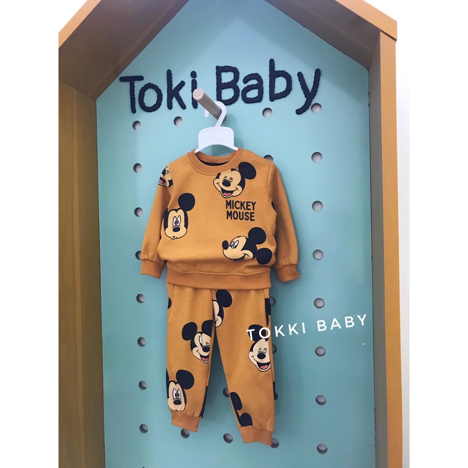 Bộ nỉ bông hình Mickey màu vàng cam cho bé BHM016