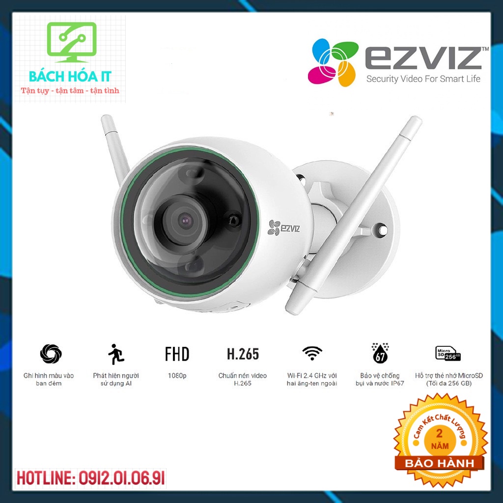 Camera Wifi ngoài trời EZVIZ CS-C3N (EZVIZ C3N) 1080p, có màu ban đêm, chính hãng, bảo hảnh 24 tháng