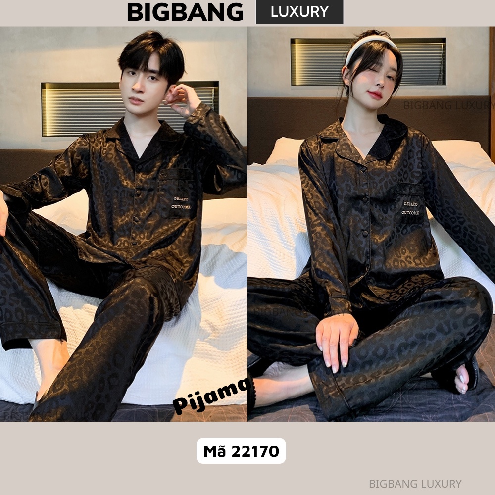 Pijama dài tay lụa Bigbang Luxury dành cho cặp đôi cao cấp Bộ đồ ngủ pijama nam nữ mặc nhà chất lụa bóng siêu mềm