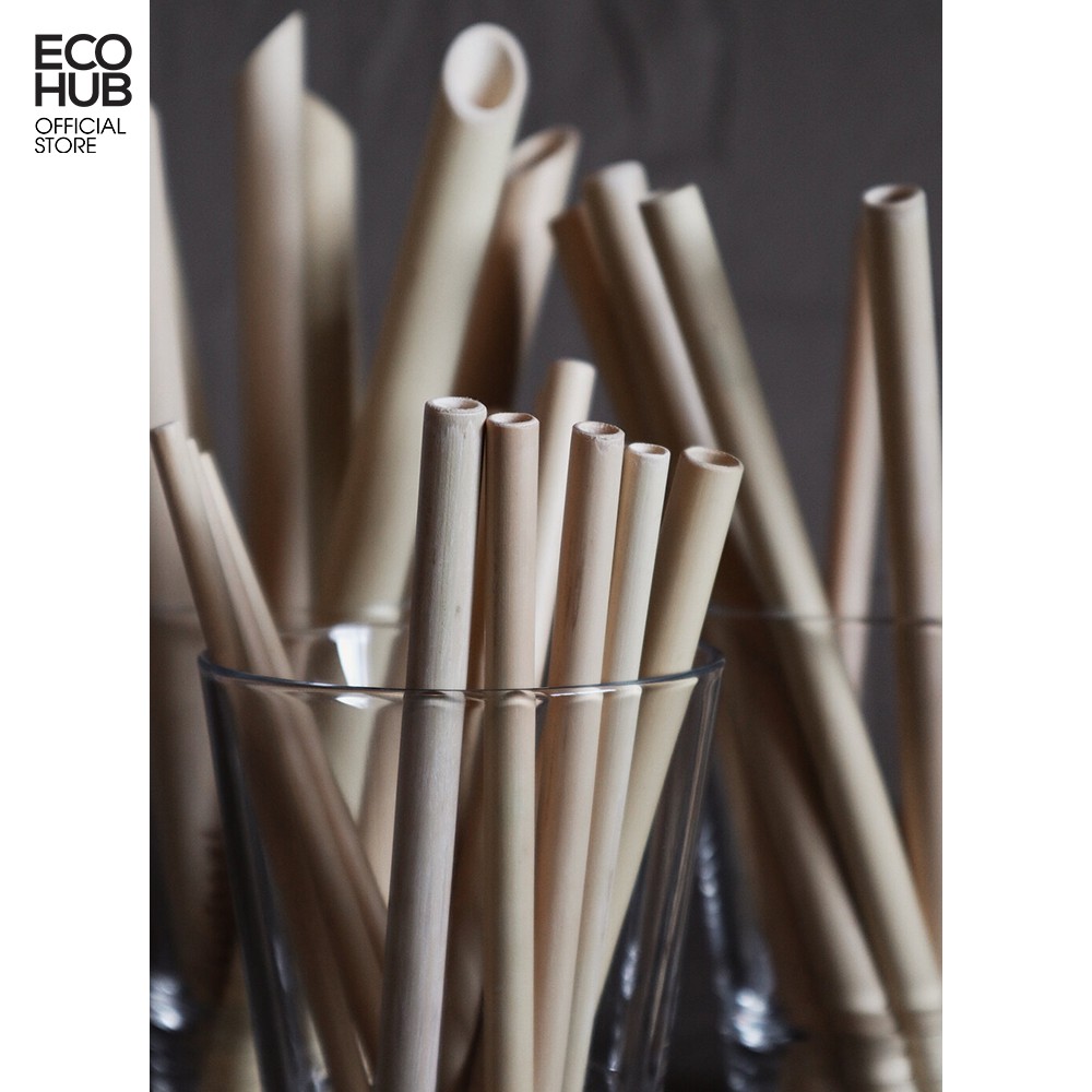 Bộ 10 Ống hút Tre ECOHUB Tự nhiên, (Hút nước / Trà Sữa / Sinh tố), L20cm, D6-13mm. (Reusable Bamboo Straws) | EH022