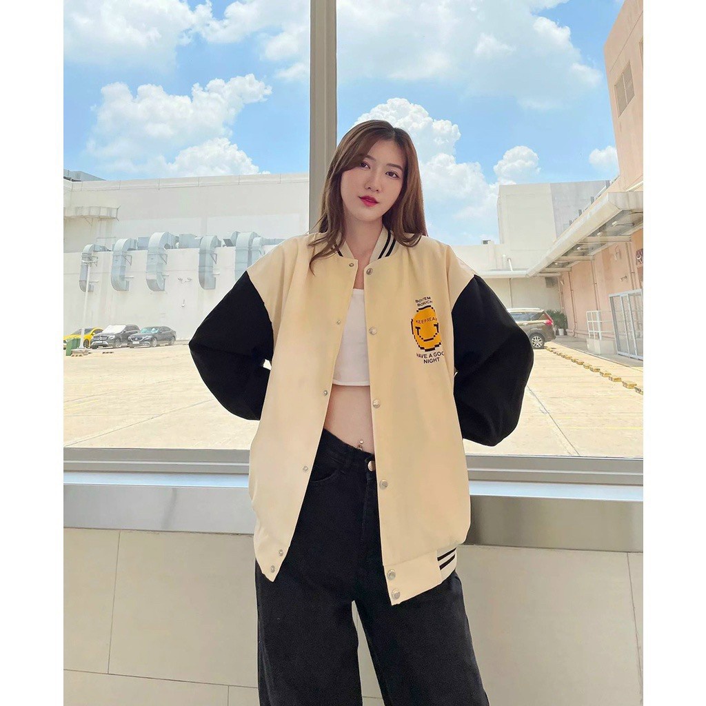 Áo Khoác Bomber Mặt Cười Unisex Nam Nữ, Áo Bomber 2 Lớp From Mặc Siêu Đẹp (Ảnh Thật/Có sẵn)