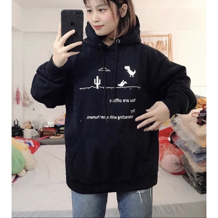 Áo Hoodie Khủng Long, Xương Rồng Áo Sweater Unisex Nam Nữ Phối Nón Vải Cao Cấp Không Xù Lông, Trẻ Trung Năng Động