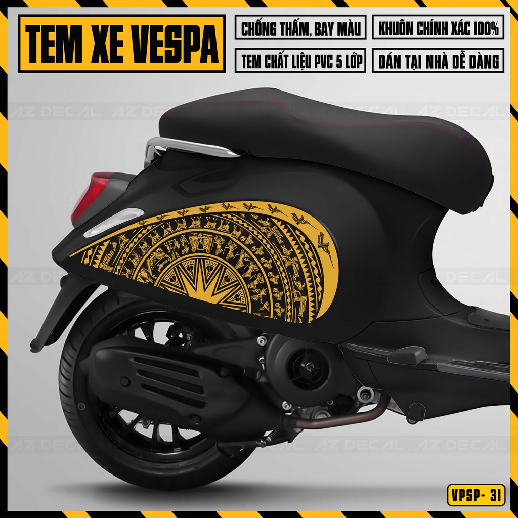 Tem Xe Vespa Sprint/Primavera Mẫu Trống Đồng | VPSP31 | Decal Dán Xe Vespa Đẹp, Cắt Khuôn Sẵn Dễ Dán