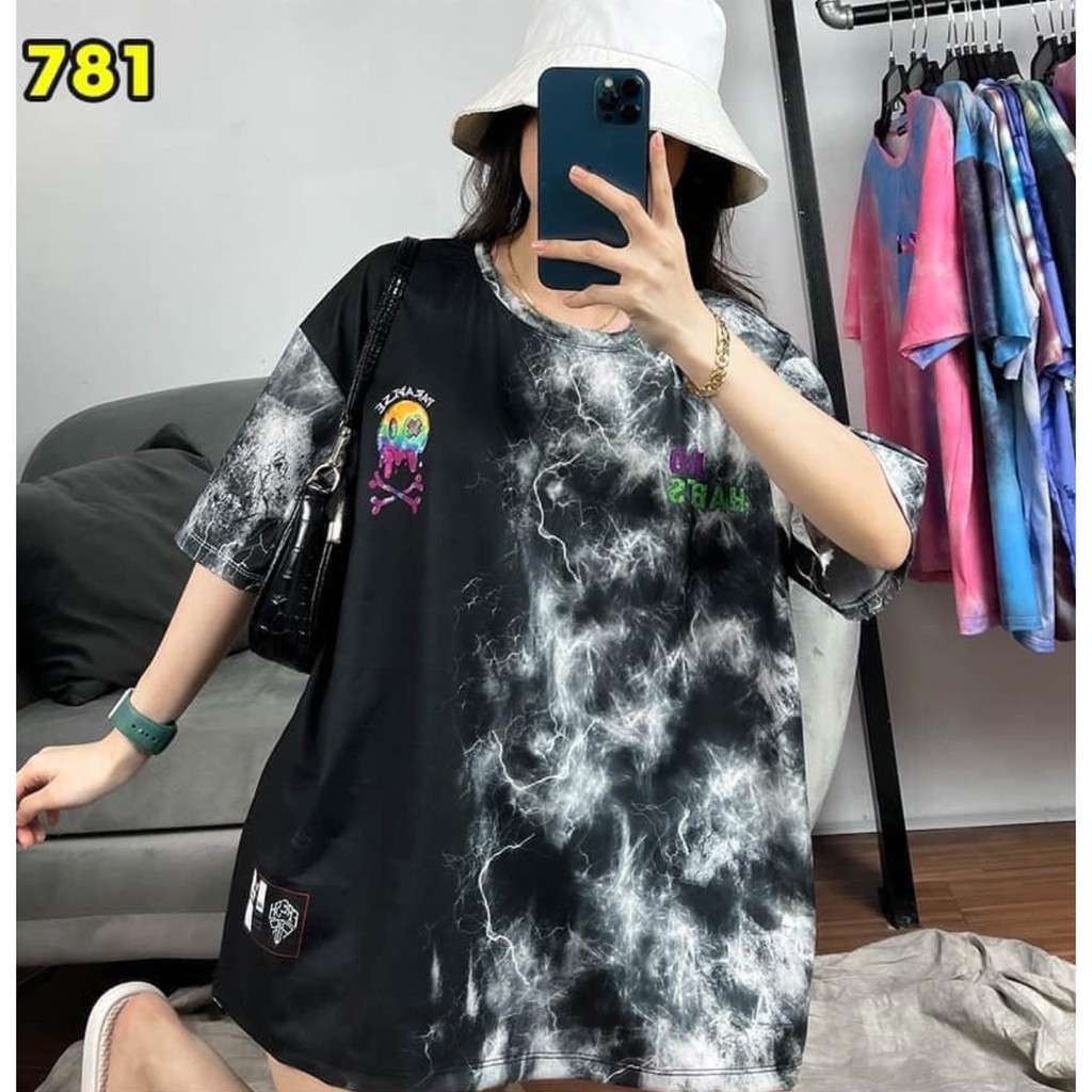 Áo thun unisex loang màu freesize giao ngẫu nhiên.
