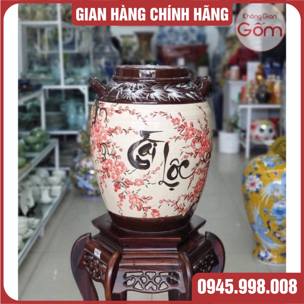 [SALE LỖ] HŨ ĐỰNG GẠO BẰNG SỨ VẼ HOA ANH ĐÀO - HÀNG CAO CẤP GỐM SỨ BÁT TRÀNG- HŨ CÓ QUAI CẦM TIỆN LỢI - XƯỞNG GỐM VIỆT