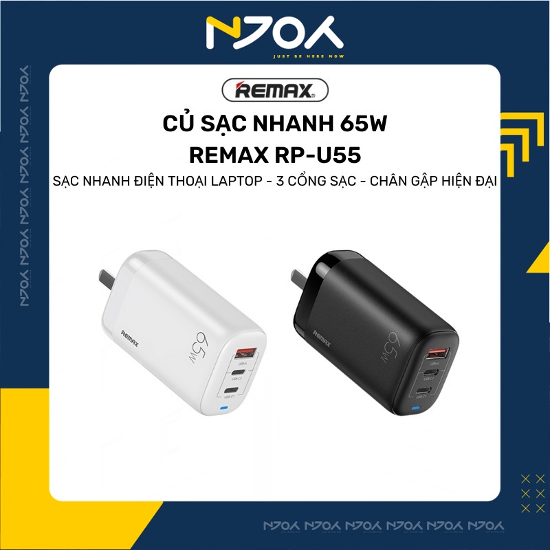 Củ Sạc 65W Remax Siêu Nhanh Chân Gập 3 Cổng Đa Năng Tiện Lợi Cho Laptop SmartPhone Tablet Njoyshop
