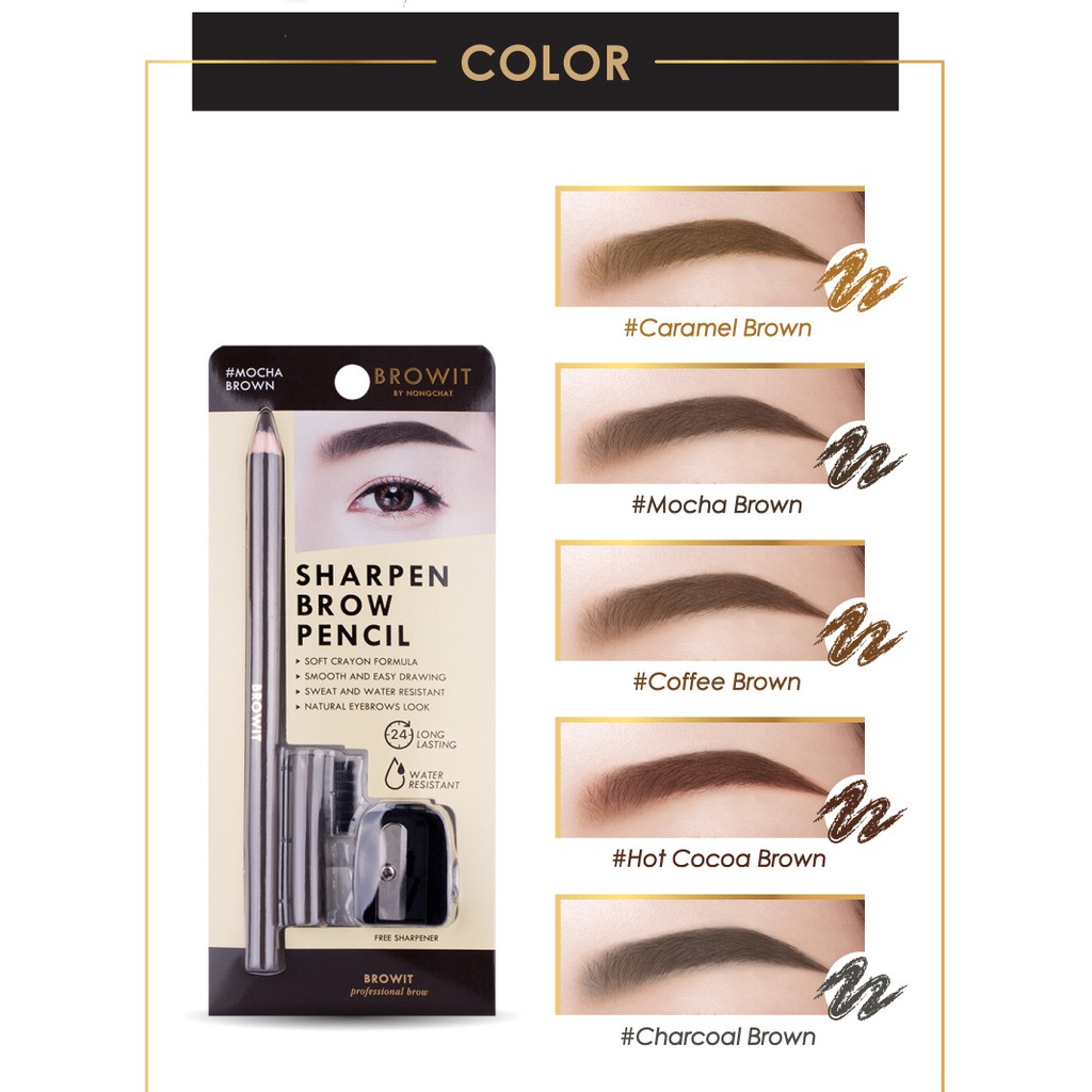 Chì kẻ mày Nong Chat, kết cấu mềm, dễ viết, chống thấm nước, mồ hôi. Browit Sharpen Brow Pencil 1.14g