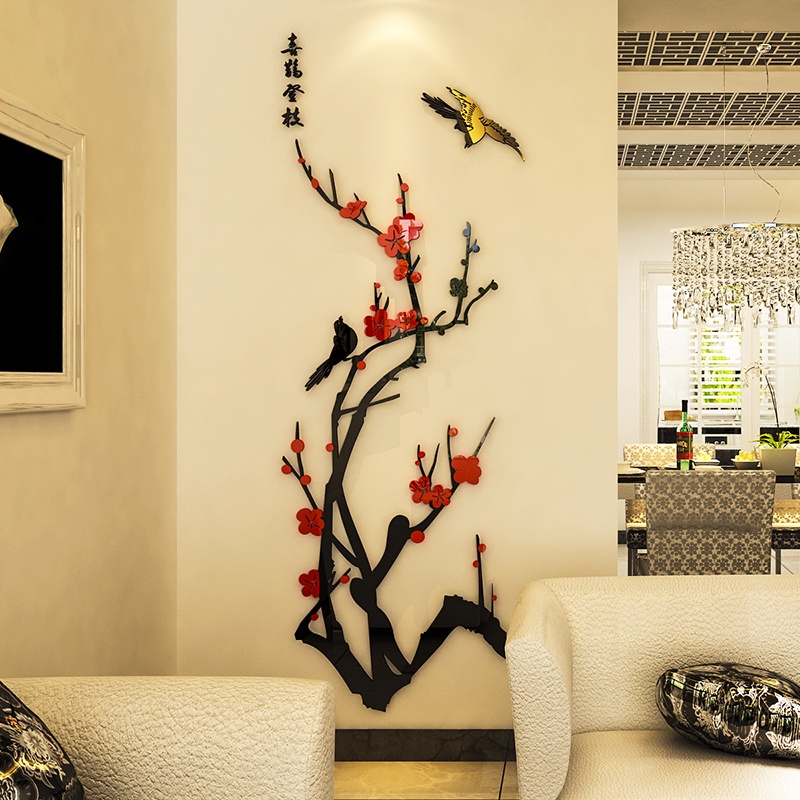 Tranh trang trí tết 2023 - VẠN SỰ NHƯ Ý chim én hoa đào chào mùa xuân Tranh dán tường mica 3d Nhiều Size - EPeBen