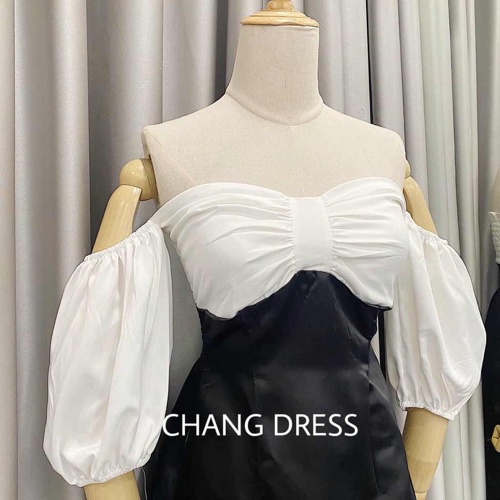 Đầm hở vai cách điệu nơ ngực 2021 sy dress