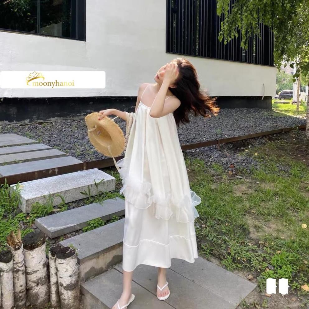 Váy Lụa Hai Dây Phối Bèo Voan - Váy Maxi Hai Dây Phối Bèo Chất Lụa Đẹp <3 | BigBuy360 - bigbuy360.vn
