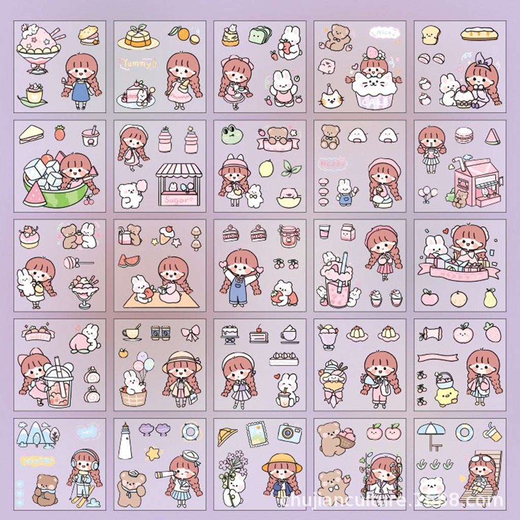 Set Chiết 10 Tấm Sticker Chủ Đề Cô Gái Dễ Thương