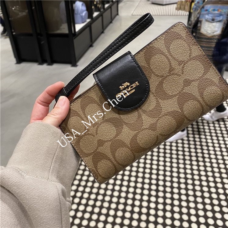 COACH C2869 túi điện thoại di động túi đeo tay túi ly hợp túi thẻ ví kẹp dài