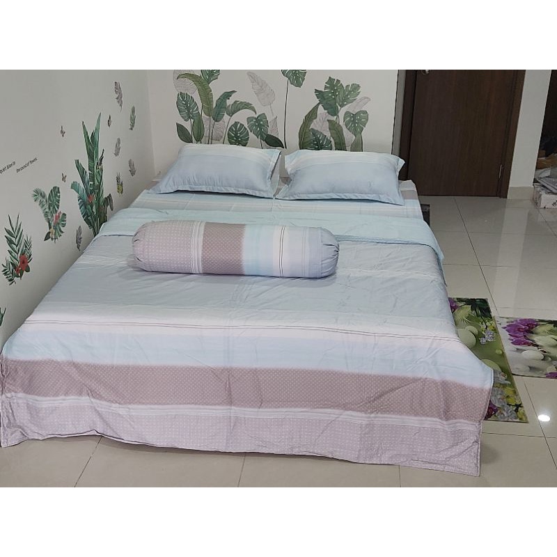 Bộ chăn ga gối modal-  Drap24 - họa tiết sọc xanh