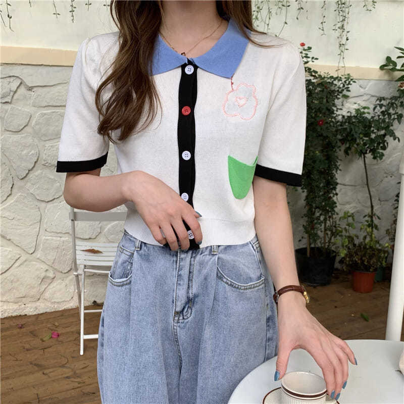 Áo Thun Polo Ngắn Tay Thêu Hoa Phong Cách Hàn Quốc Thời Trang Mùa Hè Mới 2021 | BigBuy360 - bigbuy360.vn