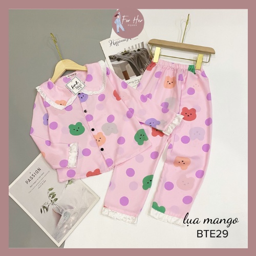 Đồ ngủ pizama dài tay cho bé gái vải lụa mango cao cấp pijama xinh cho bé từ 10kg - 30kg