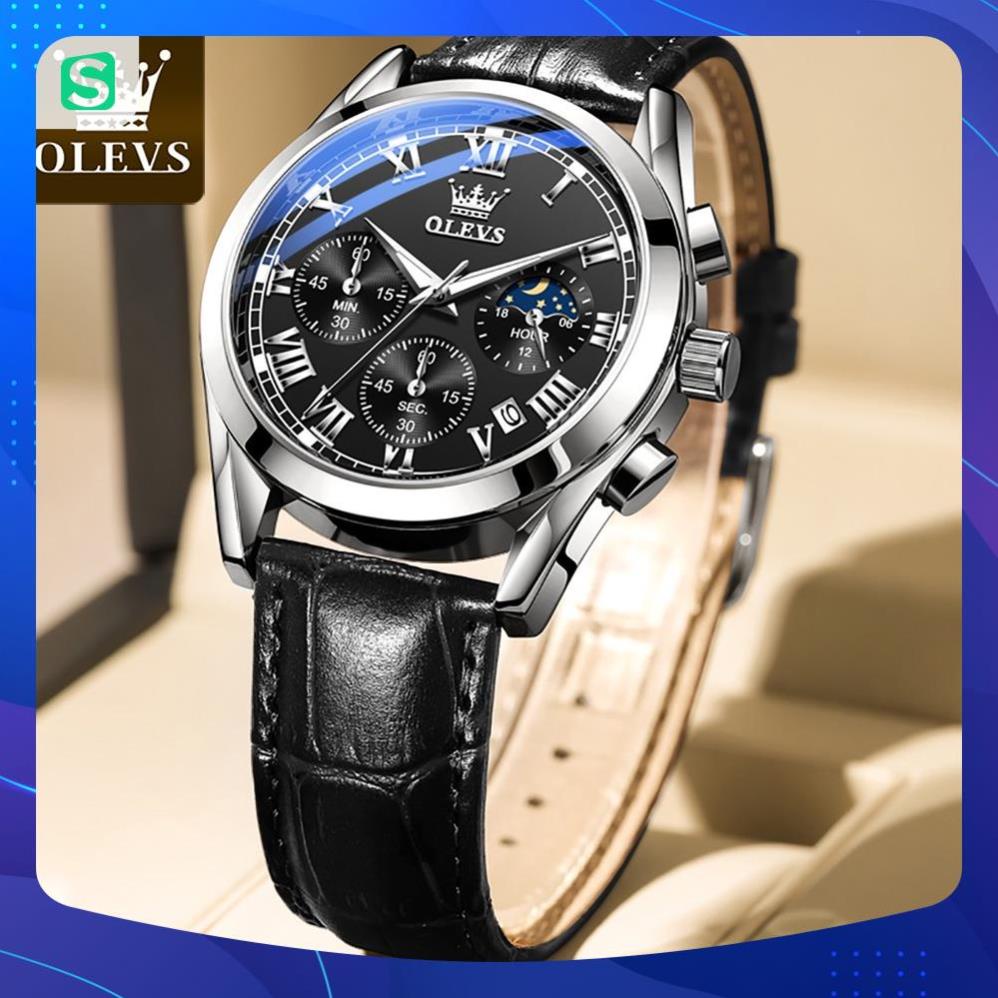 Đồng hồ đeo tay nam OLEVS 2871 cao cấp,chống vô nước,chống xước,có dạ quang,dây da,đẹp,giá rẻ,mặt tròn